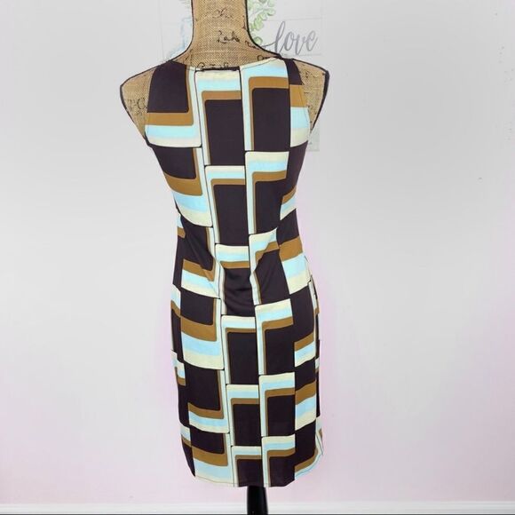 Kenneth Cole Retro Print Sleeveless Sheath Dress Brown Multi Small - Picture 4 of 11